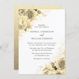 Magical Gold Flowers with Glitter Elegant Wedding Invitation