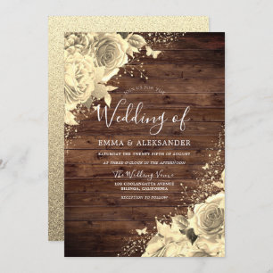 Magical Gold Flowers with Glitter Rustic Wedding Invitation