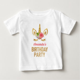 Magical Gold Glitter Unicorn Face Birthday Party Baby T-Shirt