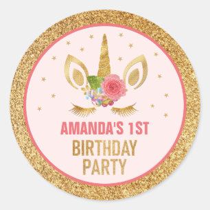 Magical Gold Glitter Unicorn Face Birthday Party Classic Round Sticker