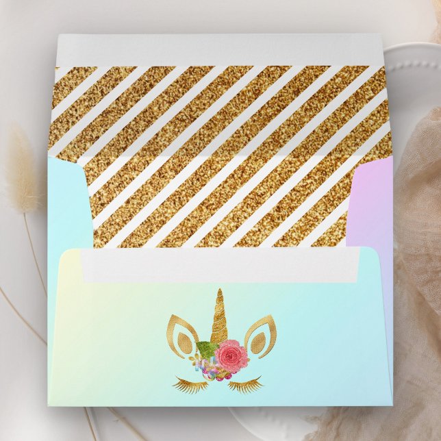 Magical Gold Glitter Unicorn Face Birthday Party Envelope (Creator Uploaded)