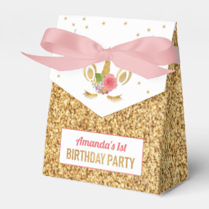 Magical Gold Glitter Unicorn Face Birthday Party Favour Box