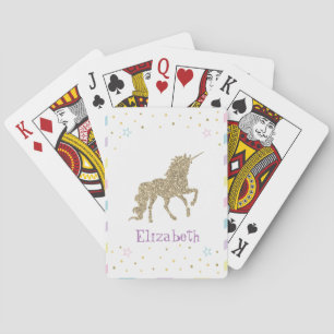 Magical Gold Glitter Unicorn, Stars - Personalised Playing Cards