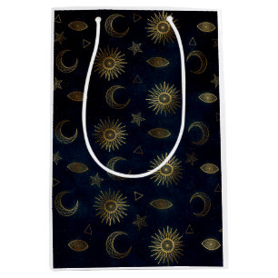 Magical Gold Moon Sun Stars Dark Blue pattern Medium Gift Bag
