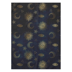 Magical Gold Moon Sun Stars Dark Blue pattern Tablecloth