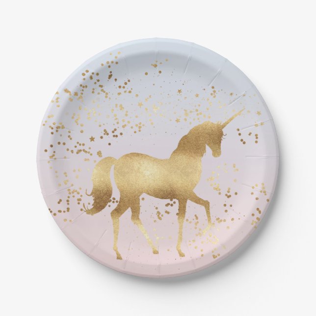Magical Gold Unicorn Paper Plate (Front)