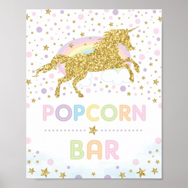 Magical Gold Unicorn / Popcorn Bar / Rainbow Stars Poster (Front)