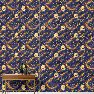 Magical golden moon and stars pattern whimsical ni wallpaper