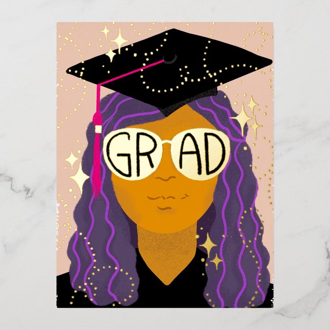 Magical Grad Glasses Congratulations Graduate Foil Foil Holiday Postcard (Front)