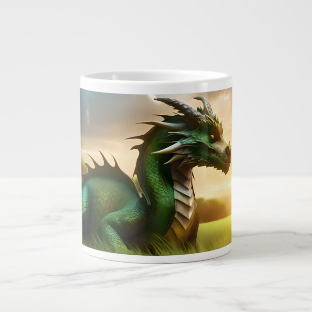 MAGICAL GREEN DRAGON FANTASY LARGE COFFEE MUG (Front)