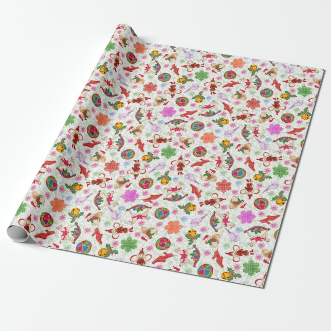 Magical Green Kitsch Watercolor Ditsy Christmas Wrapping Paper (Unrolled)
