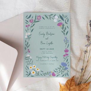 Magical Green Meadow Flowers Wedding Invitation