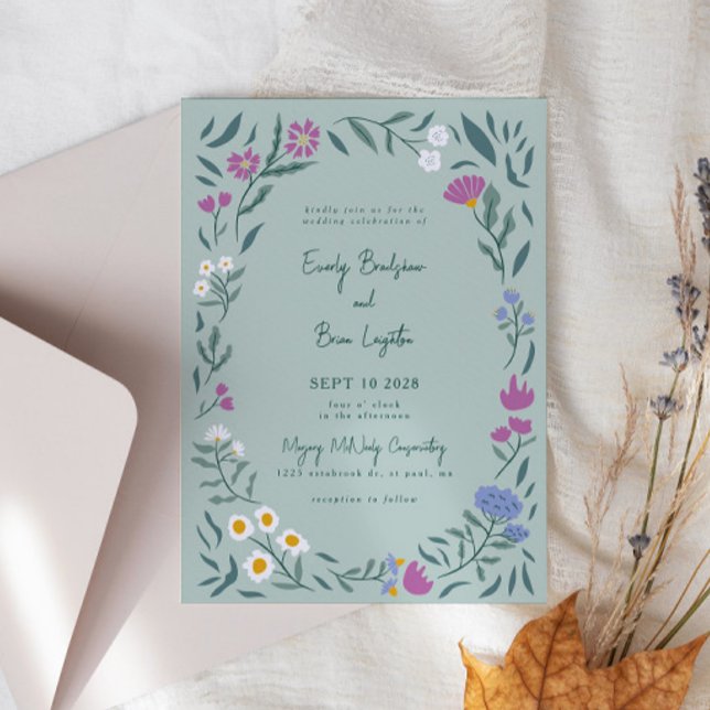 Magical Green Meadow Flowers Wedding Invitation (Creator Uploaded)
