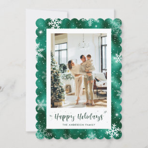 Magical Green Snowy Photo Holiday Cards