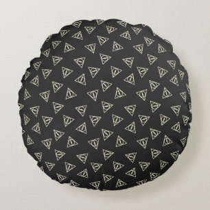 Magical Grey Yellow Triangle Circle Wand Symbol Round Cushion