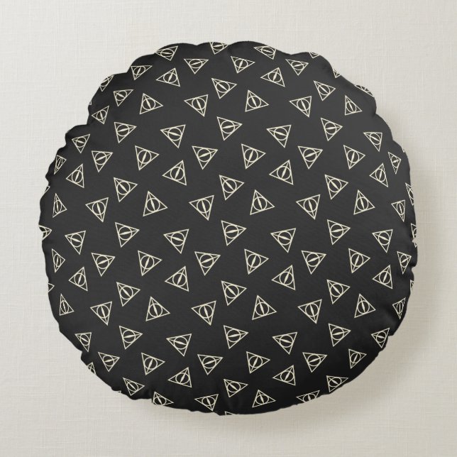 Magical Grey Yellow Triangle Circle Wand Symbol Round Cushion (Front)