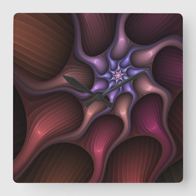 Magical Growth Modern Abstract Colorful Fractal Square Wall Clock (Front)