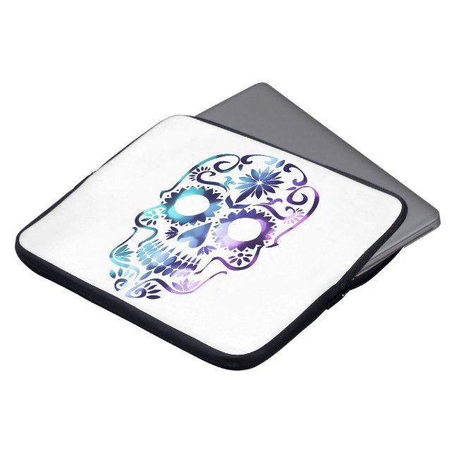 MAGICAL GYPSY SUGAR SKULL PRINT BLUE PURPLE HAZE LAPTOP SLEEVE (Front Top)