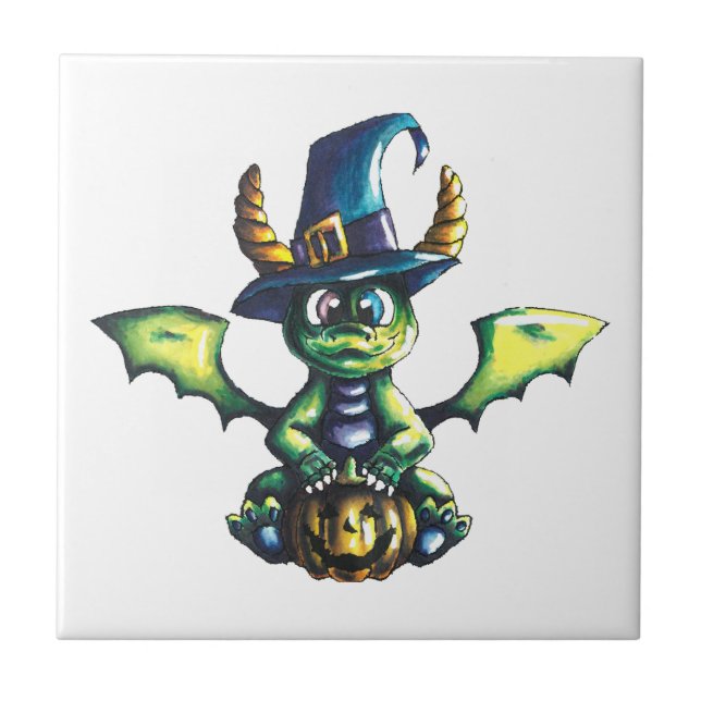 Magical Halloween Dragon Design Ceramic Tile (Front)