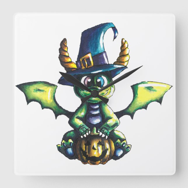 Magical Halloween Dragon Design Square Wall Clock (Front)