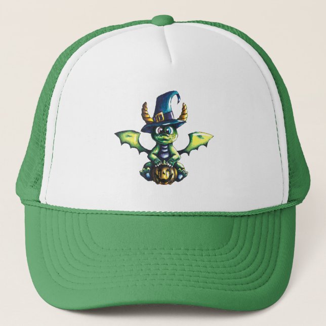 Magical Halloween Dragon Design Trucker Hat (Front)