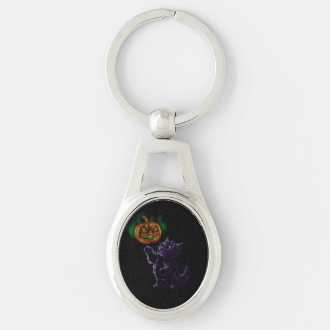 Magical Halloween Kitten  Key Ring (Front)