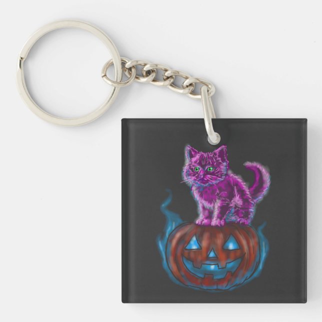 Magical Halloween Kitten Key Ring (Front)