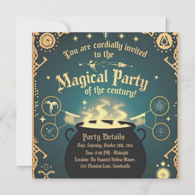 Magical Halloween Party Invitation Cauldron Design (Front)