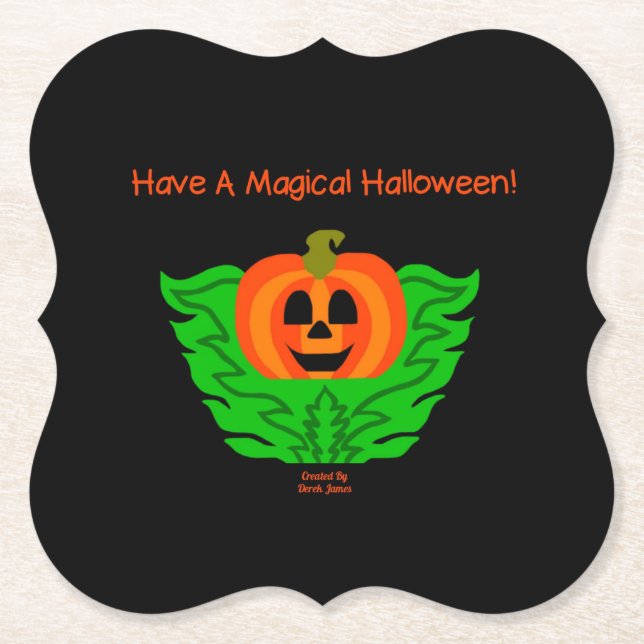 Magical Halloween Pumpkin Bracket Paper Coaster (Front)
