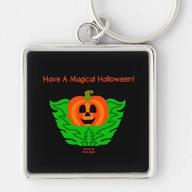 Magical Halloween Pumpkin Premium Square Key Chain (Front)