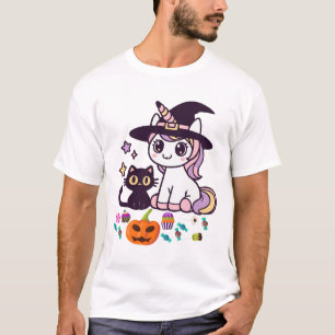 Magical Halloween Witch Unicorn & Black Cat Party T-Shirt