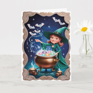 Magical Halloween Witch with Cauldron Card
