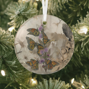 Magical Hand-Painted Monarch Butterflies Glass Tree Decoration