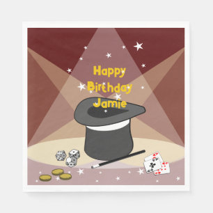 Magical Happy Birthday Name Red Napkin