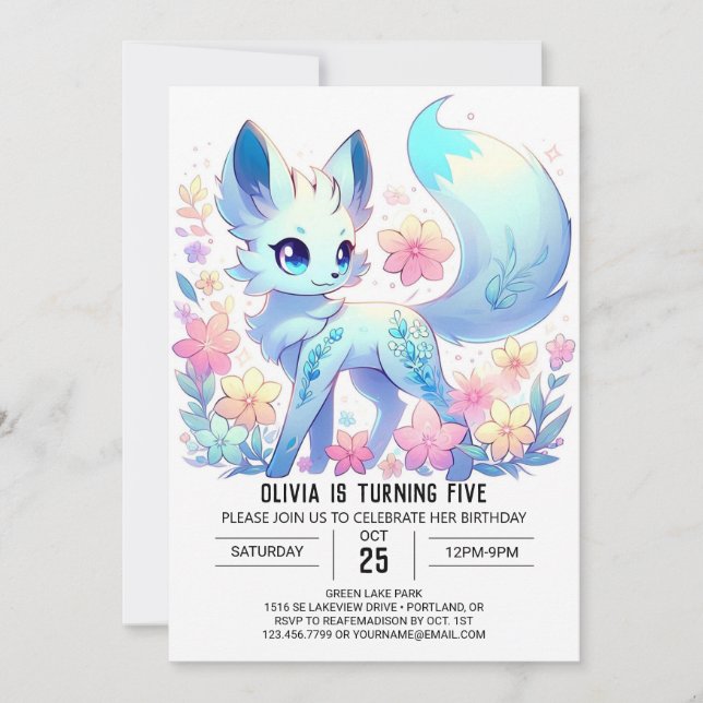 Magical Happy Fox Digital Birthday Invitation (Front)