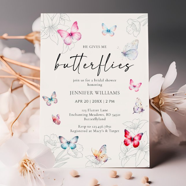 Magical He Gives Me Butterflies Bridal Shower  Invitation (Creator Uploaded)