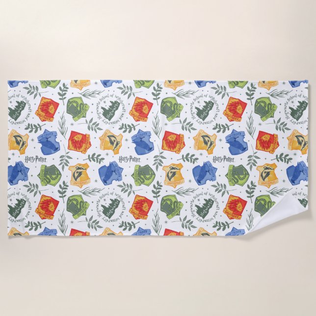 Magical Herbology HOGWARTS™ Houses Pattern Beach Towel (Front)