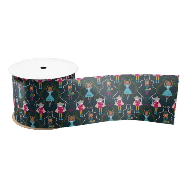 Magical Holiday Nutcracker Pattern Green Satin Ribbon (Spool)