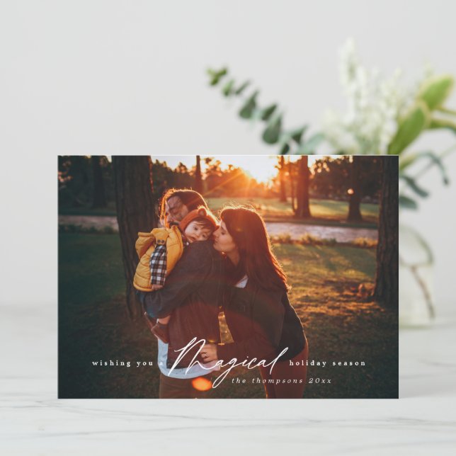 Magical Holiday Season Modern Full Photo Modern Card (Standing Front)