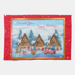 Magical Holiday Winter Landscape Customise Tea Towel