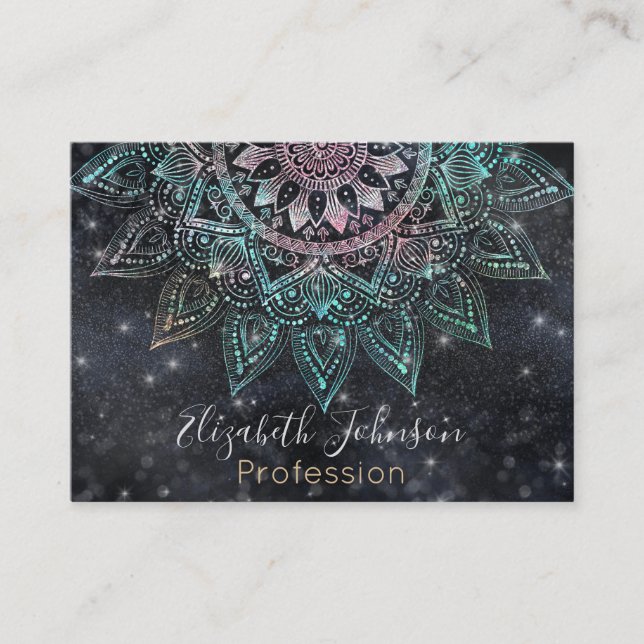 Magical Holographic Mandala Glitter Sparks Design Business Card (Front)