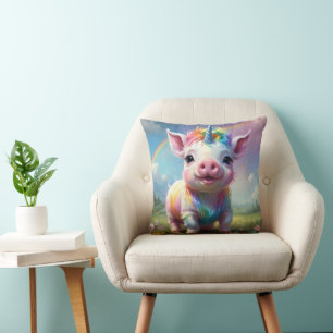 "Magical Hooves: The Rainbow Unicorn Pig" Cushion