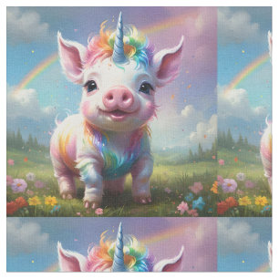 "Magical Hooves: The Rainbow Unicorn Pig" Fabric