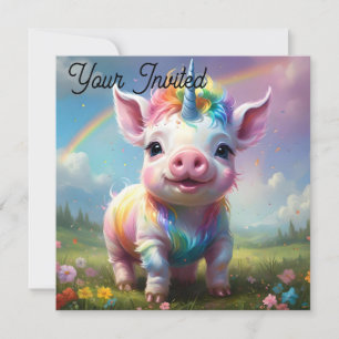 "Magical Hooves: The Rainbow Unicorn Pig" Invitation