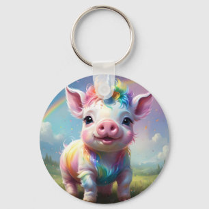 "Magical Hooves: The Rainbow Unicorn Pig" Key Ring