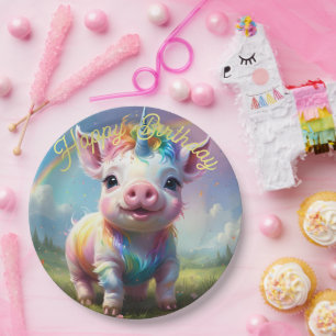 "Magical Hooves: The Rainbow Unicorn Pig" Paper Plate