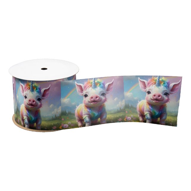 "Magical Hooves: The Rainbow Unicorn Pig" Satin Ribbon (Spool)