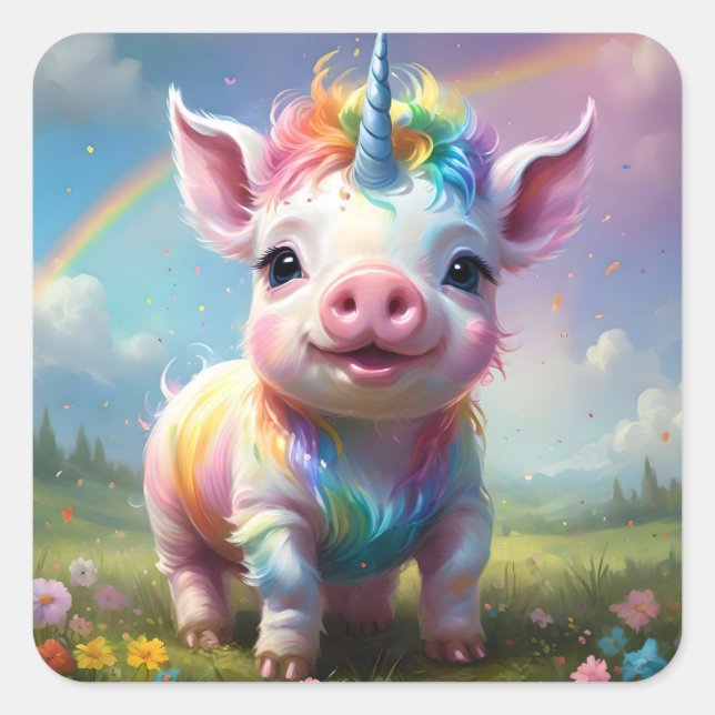 "Magical Hooves: The Rainbow Unicorn Pig" Square Sticker (Front)