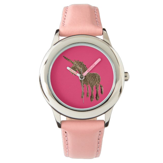 Magical Horse Cute Unicorn Pink Gold Look Watch (Front)