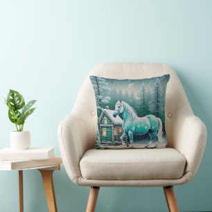 Magical horse in enchanted forest cushion